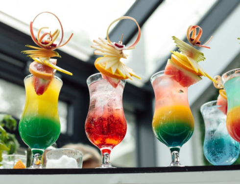 colorful cocktails with fruity decorations