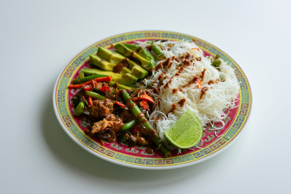 rice noodles with vegetables and sauce