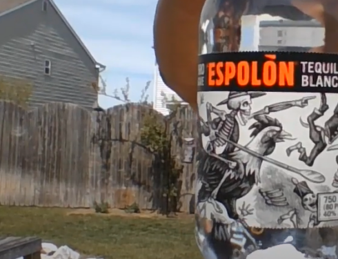 the Espolon Tequila bottle from a close-up perspective