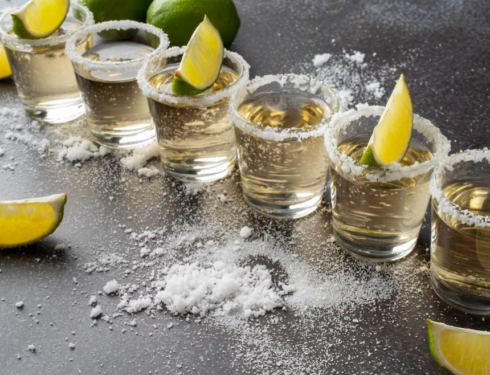 shot, sugar and lime on the table